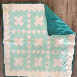 Aqua and White Reversible Quilted Throw lap Blanket